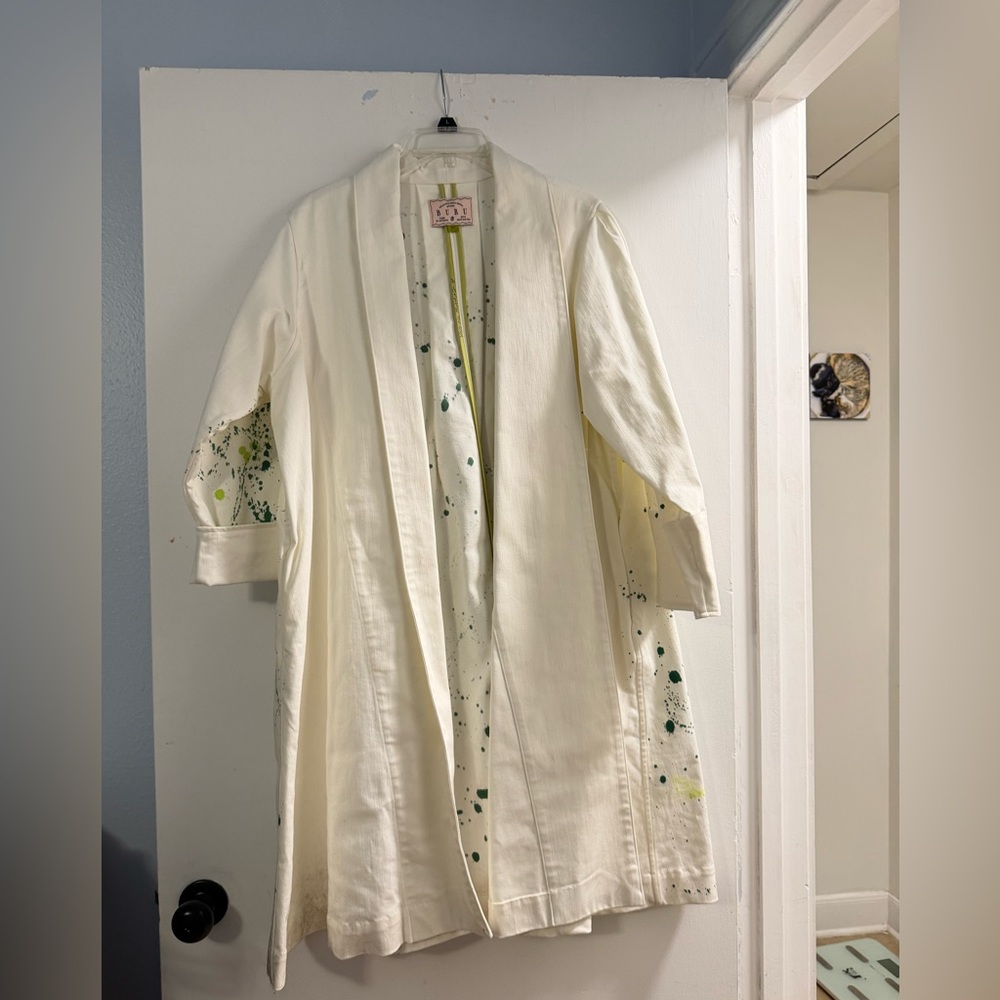 BURU White denim and Green painted Women's Coat